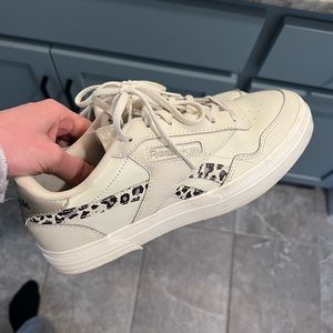 Reebok Women's Cream Sneakers with Leopard Accent